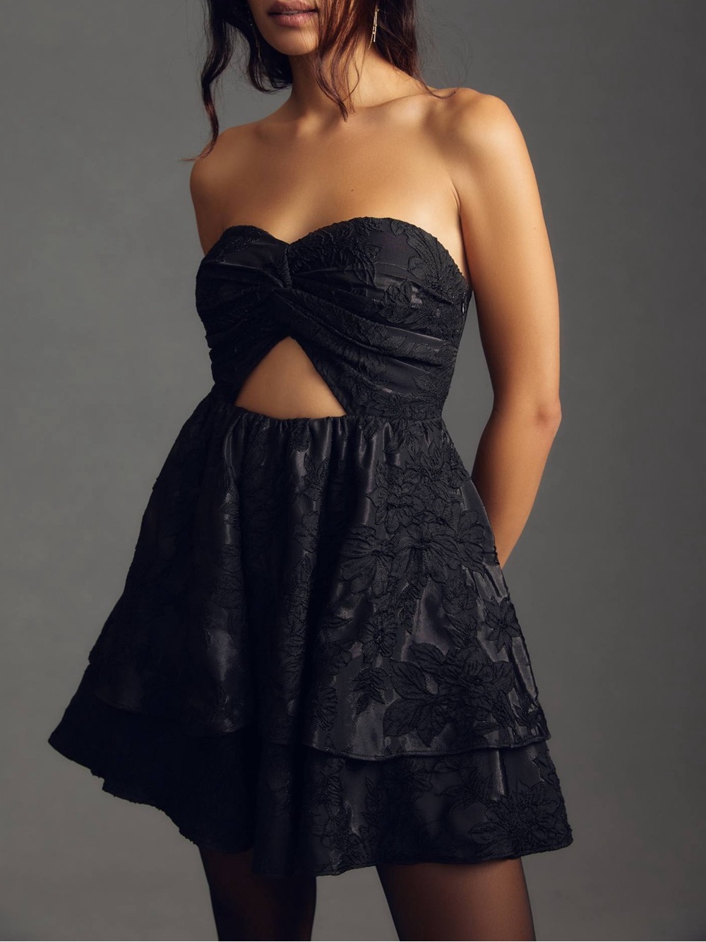 NWT Anthropologie Black Strapless Cutout Floral Jacquard Dress sz 10
